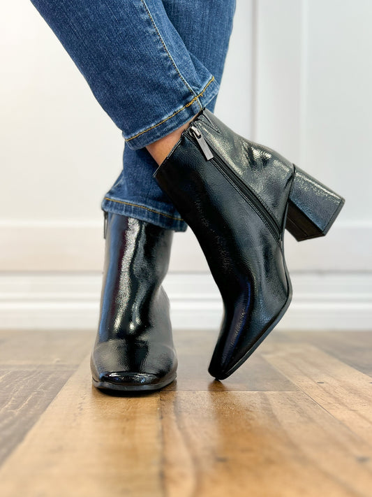 Corkys Felicia Block Heel Boots in Black Patent
