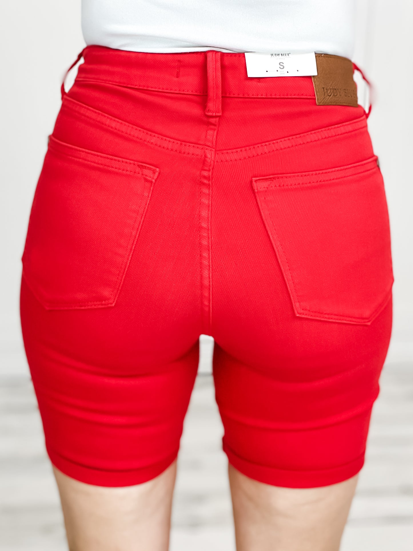 Judy Blue High Waist RED Garment Dyed Tummy Control Bermuda Shorts