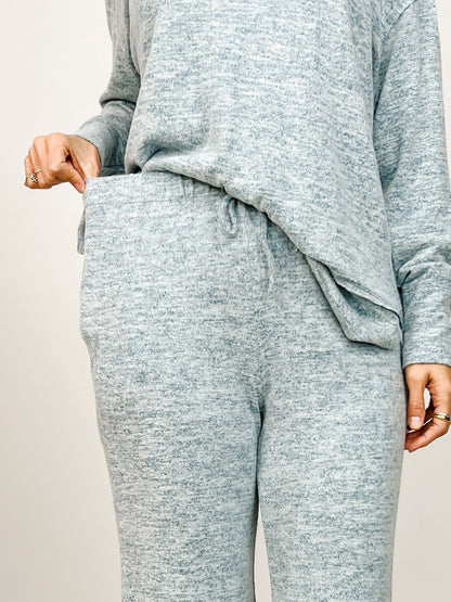 Two Piece Luxe Off Shoulder Top with Matching Pants in Dark Teal