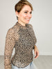 Long Sleeve Mesh Animal Print Mock Neck Top with Thumb Holes