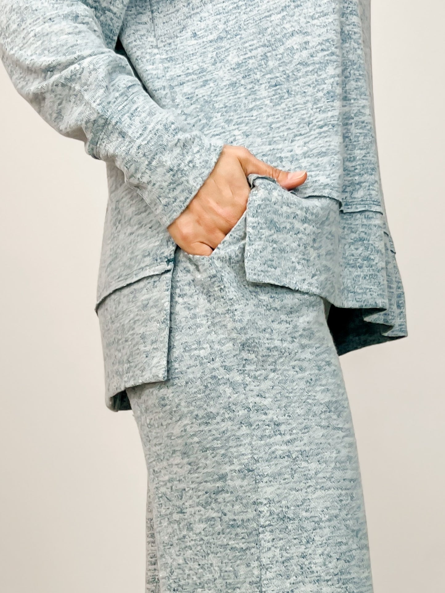 Two Piece Luxe Off Shoulder Top with Matching Pants in Dark Teal