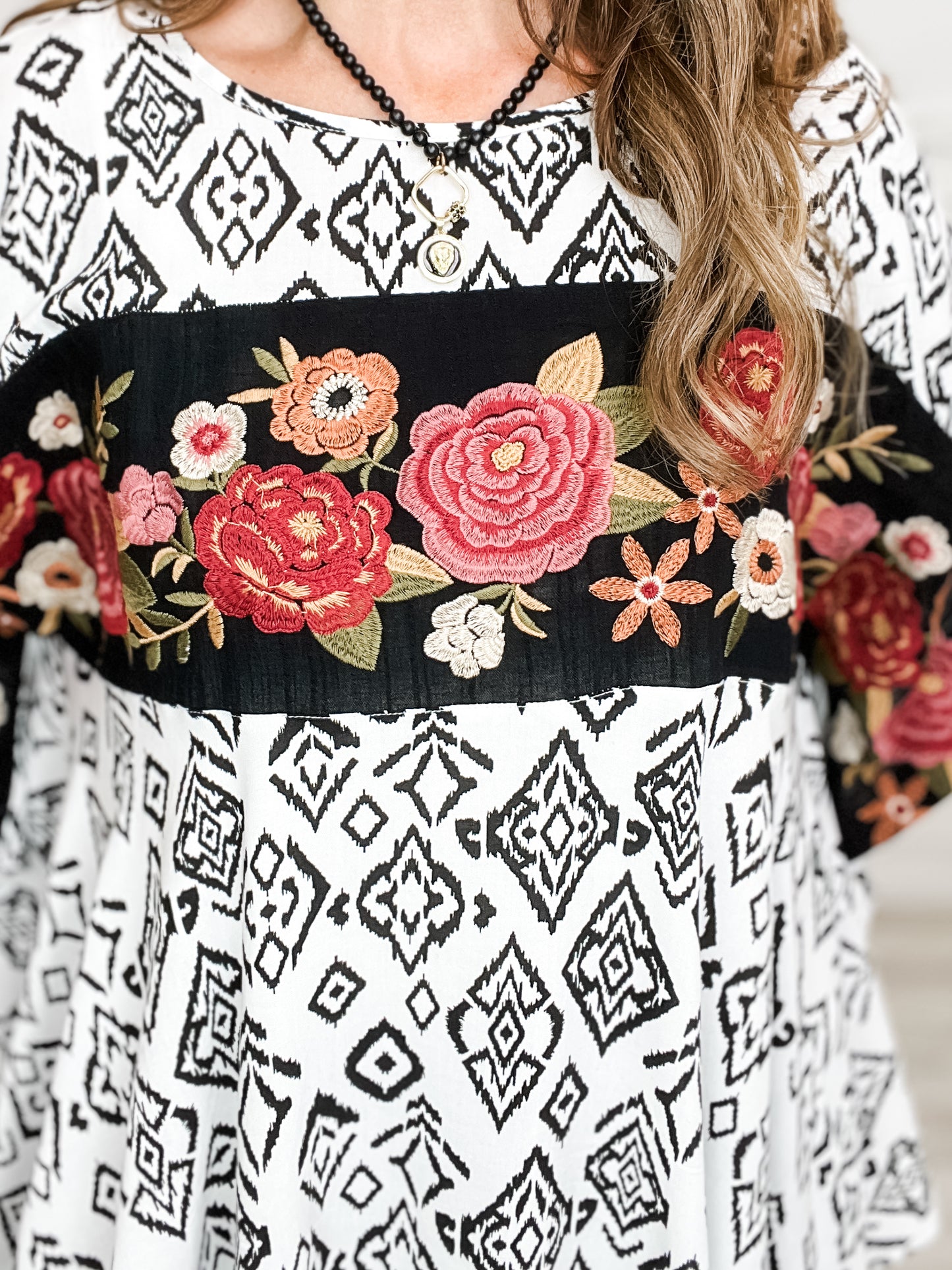 Floral Embroidered Woven Loose Fit Poncho Top