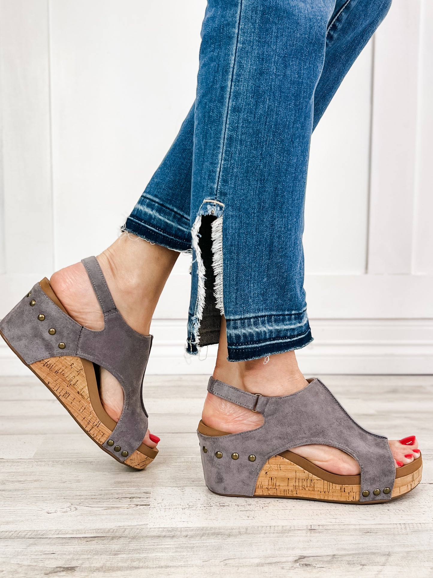 Corkys Carley Light Grey Faux Suede Wedge Shoe