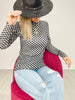 Long Sleeve Checkered Mock Neck Top