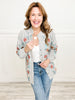 Balloon Sleeve Striped Button Down Top with Embroidery Details