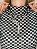 Long Sleeve Checkered Mock Neck Top