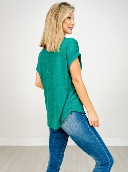Cuffed Short Sleeve Top With Chest Pocket