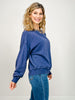 Mineral Washed Mixed Texture Pullover in Navy