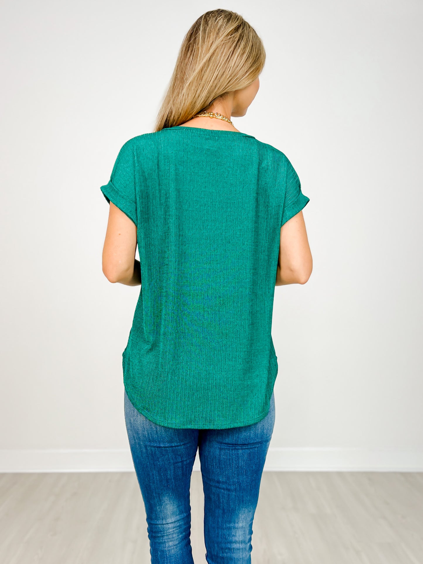 Cuffed Short Sleeve Top With Chest Pocket