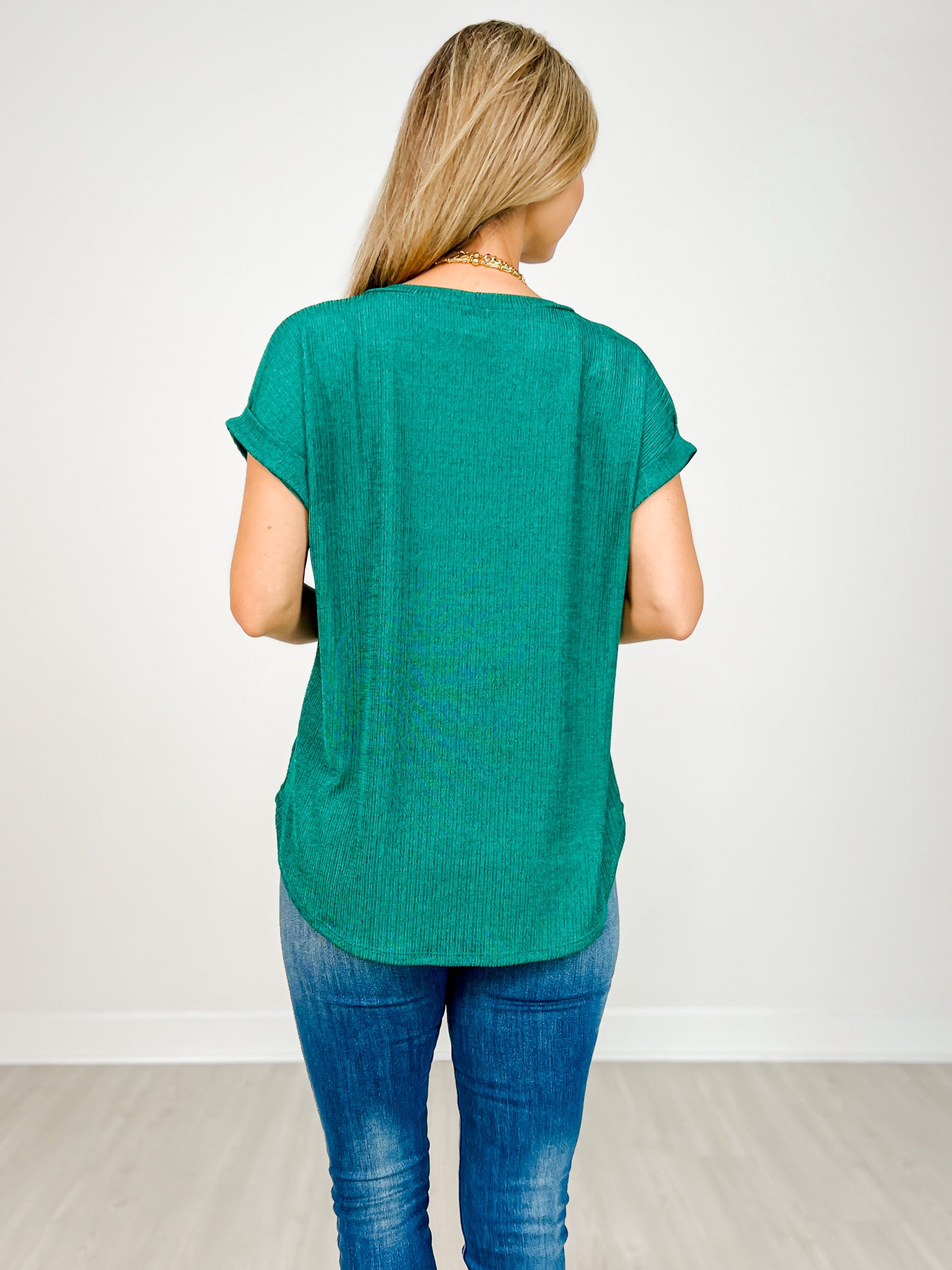 Cuffed Short Sleeve Top With Chest Pocket