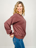 Mineral Washed Mixed Texture Pullover in Dark Cherry