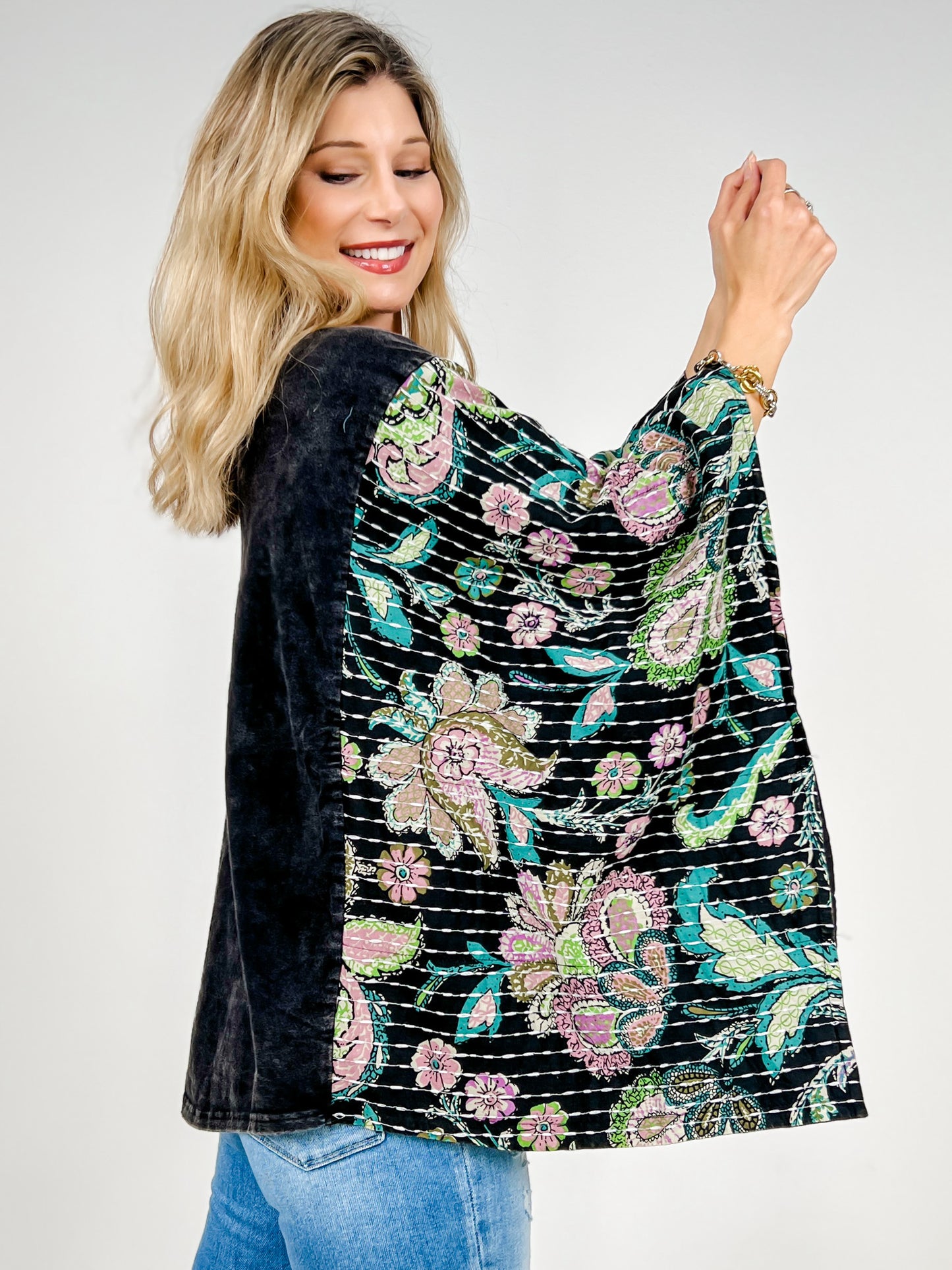 Mermaid Print Kantha Poncho Top