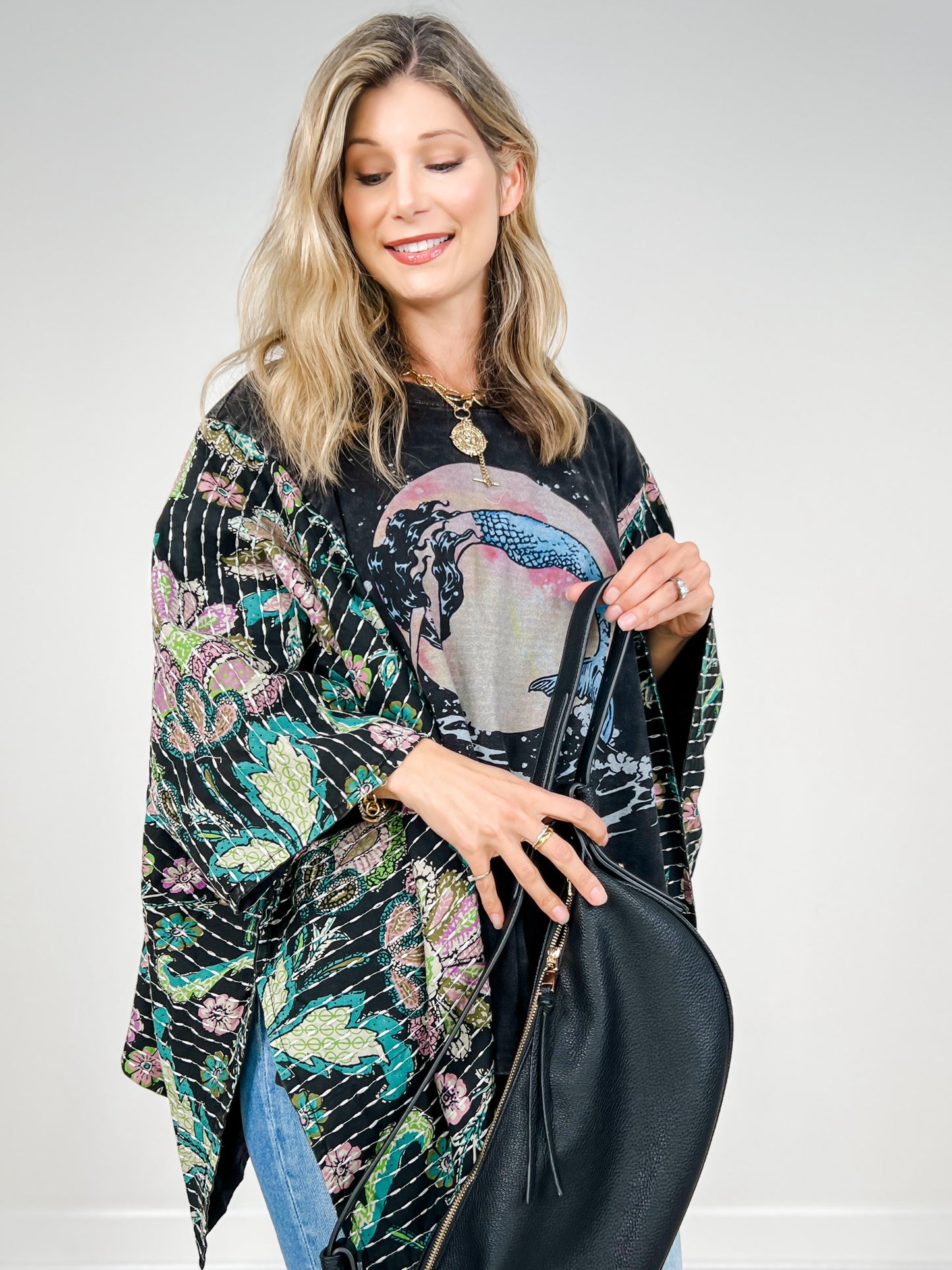 Mermaid Print Kantha Poncho Top