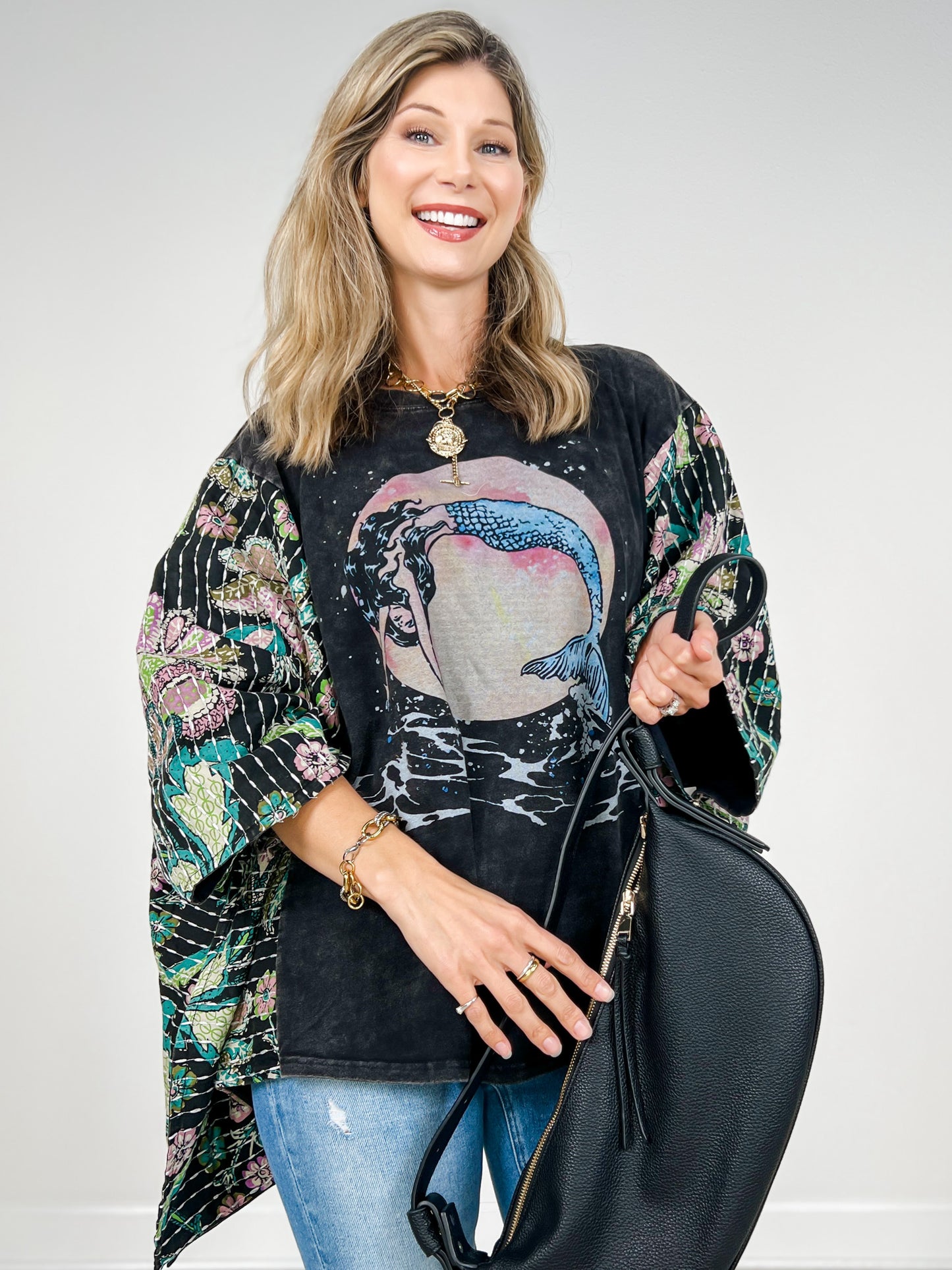 Mermaid Print Kantha Poncho Top
