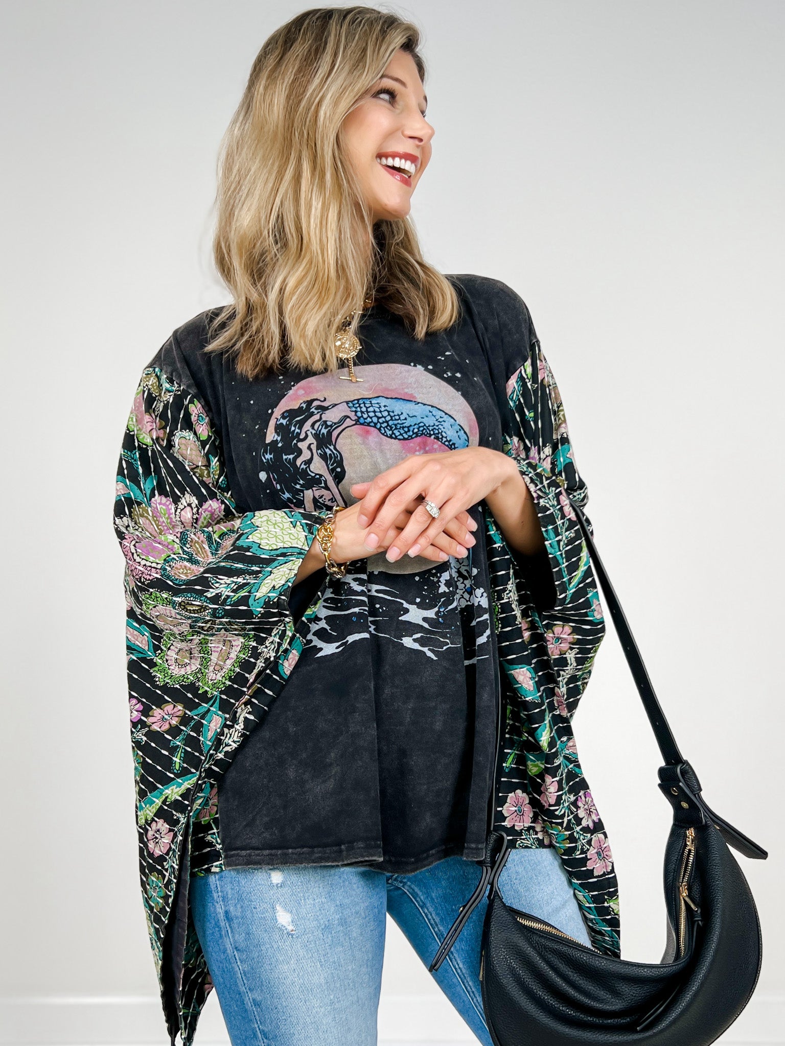 Mermaid Print Kantha Poncho Top