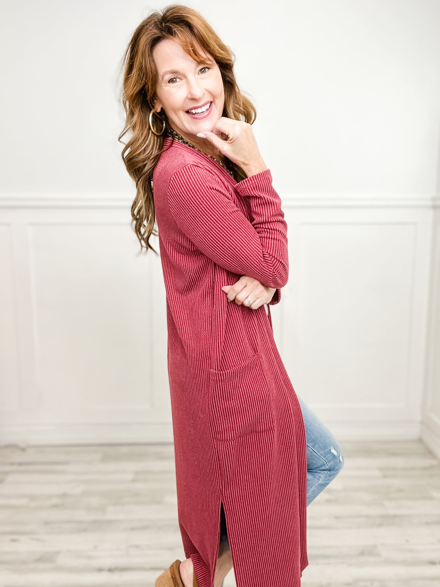 CURLY RIB LOND DUSTER WITH SIDE SLITS