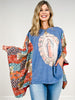 Virgin Mary Print Kantha Poncho Top