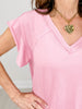 V-Neck Ruffle Short Sleeve Solid Basic Cotton Top- GROUP A