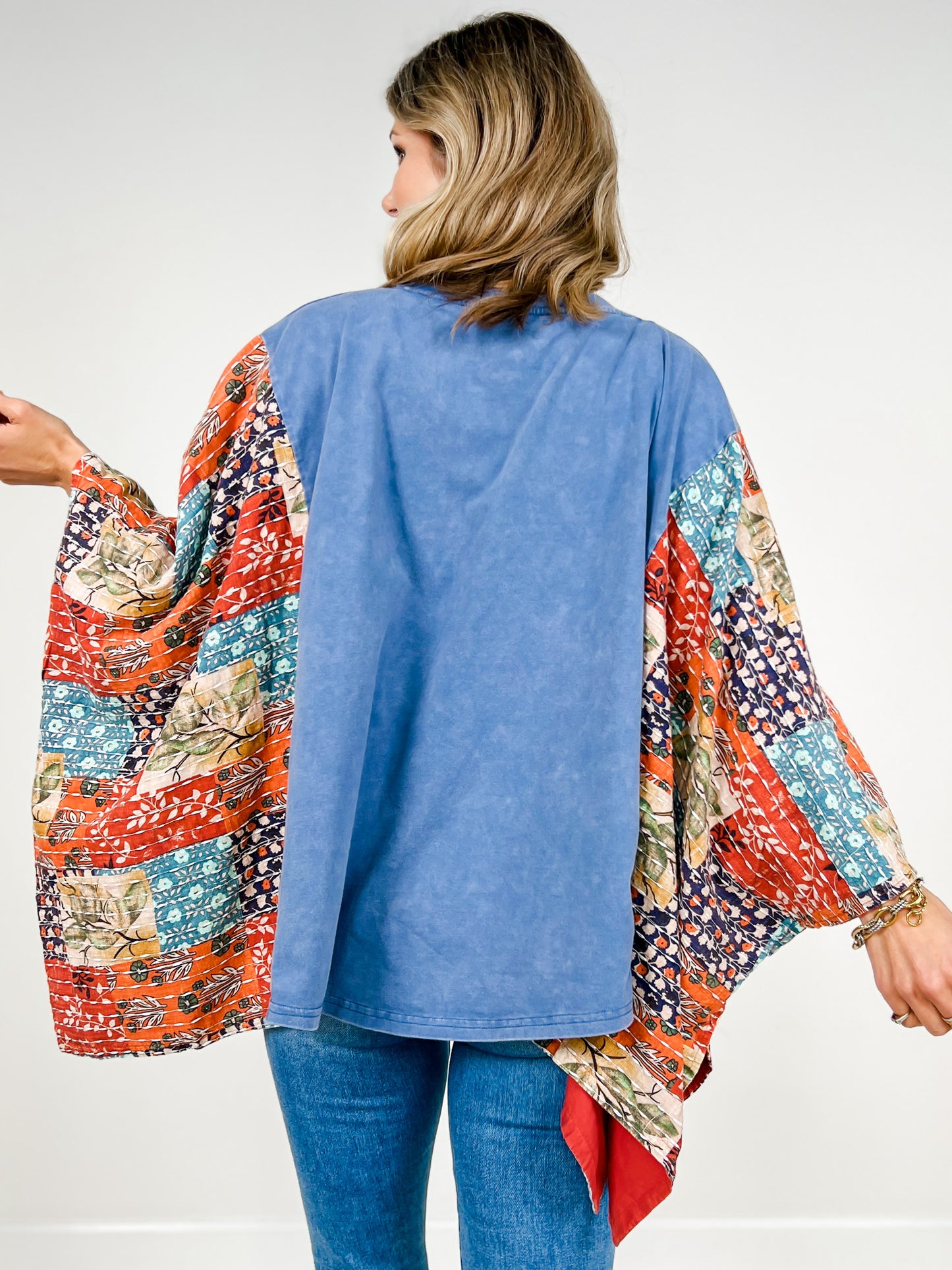 Virgin Mary Print Kantha Poncho Top