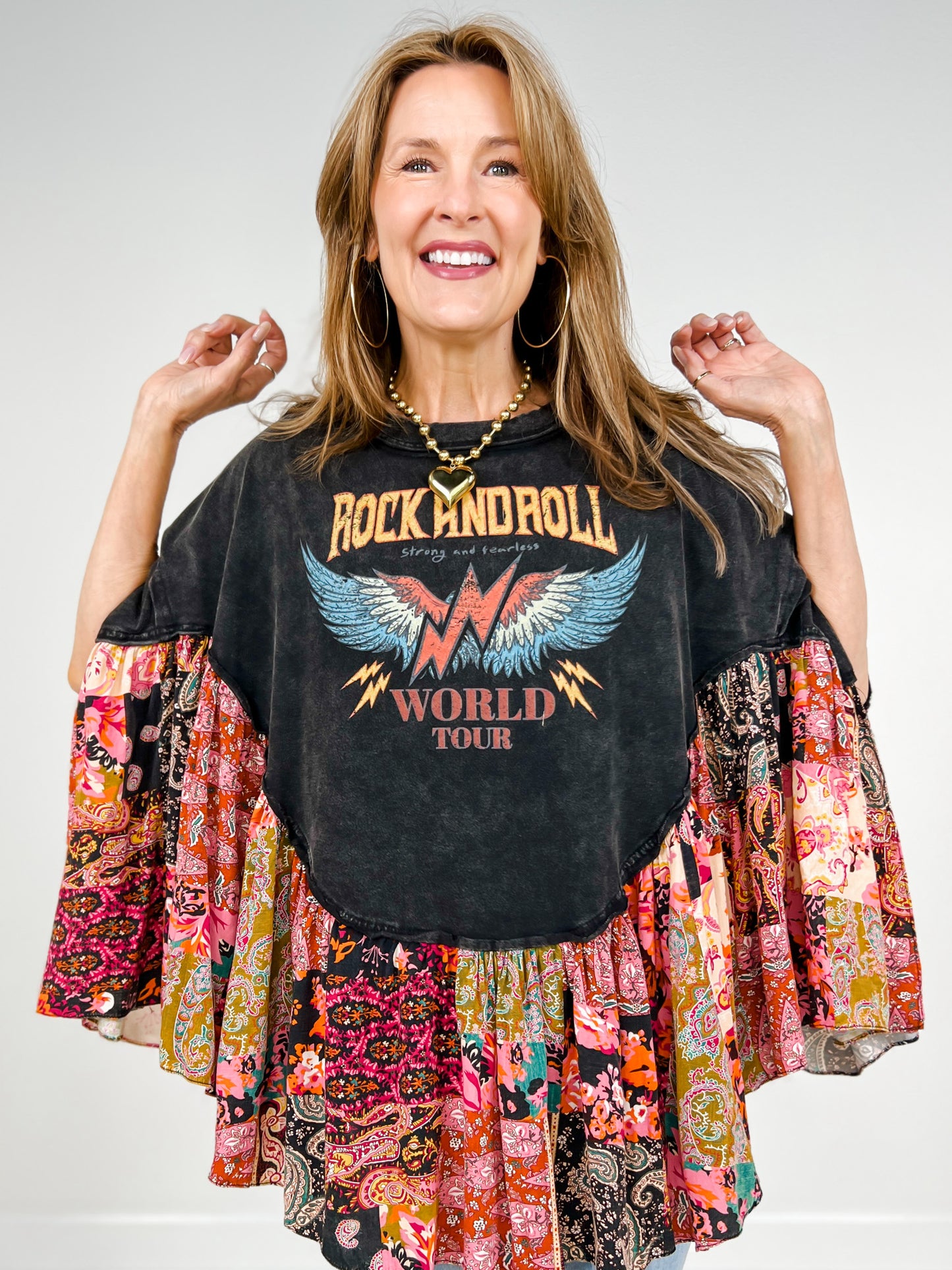 Rock And Roll Oversized Ruffled Poncho Top