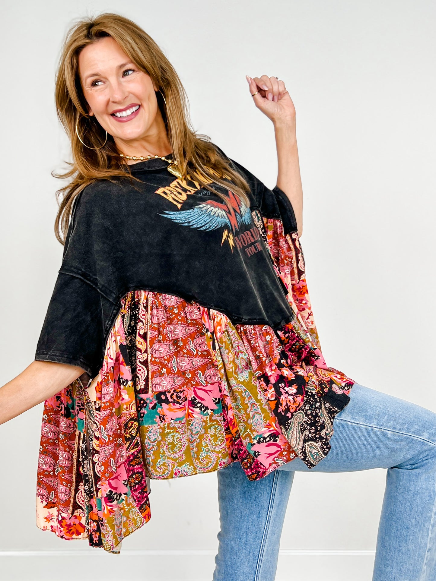 Rock And Roll Oversized Ruffled Poncho Top