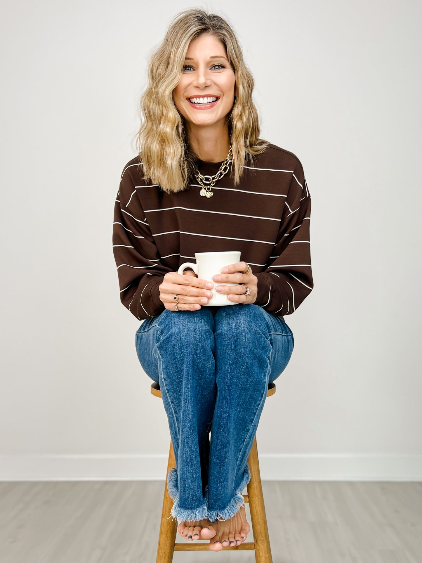 Modal Scuba Stripe Crew Neck Top - GRP A