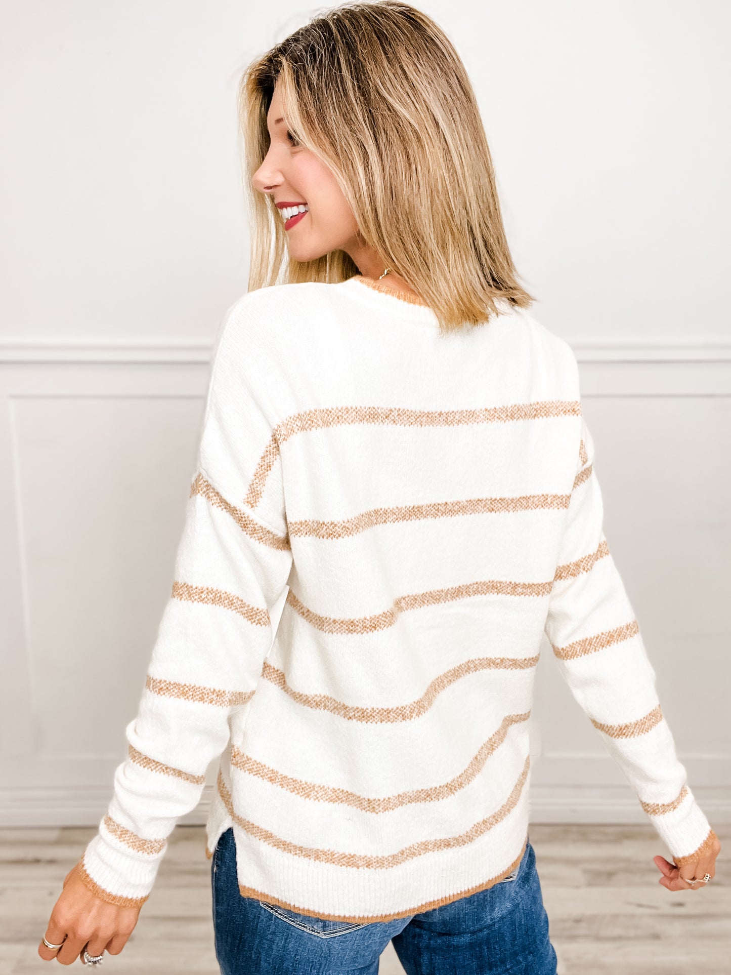 Texture Striped Crew Neck Pullover Sweater