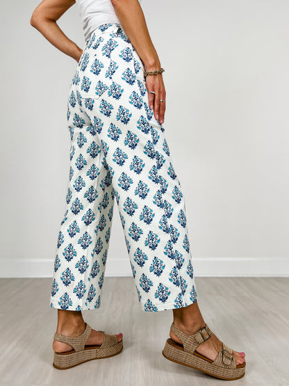 Floral Print Straight Leg Pants with Side Pockets