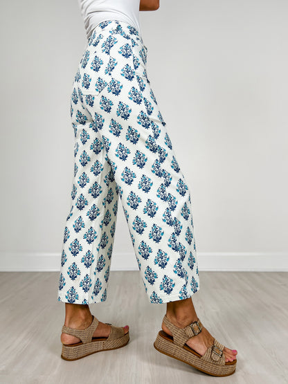 Floral Print Straight Leg Pants with Side Pockets