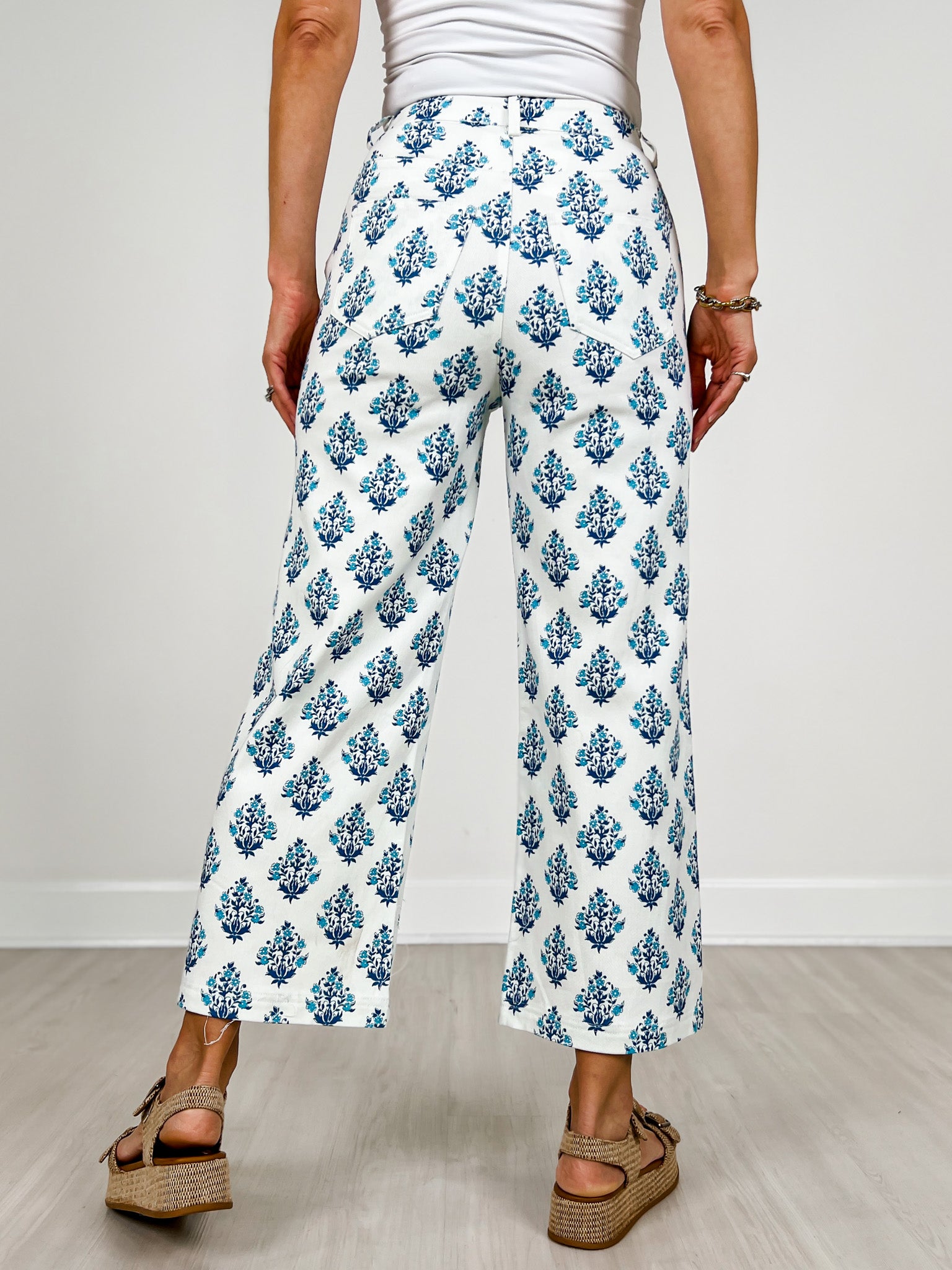 Floral Print Straight Leg Pants with Side Pockets