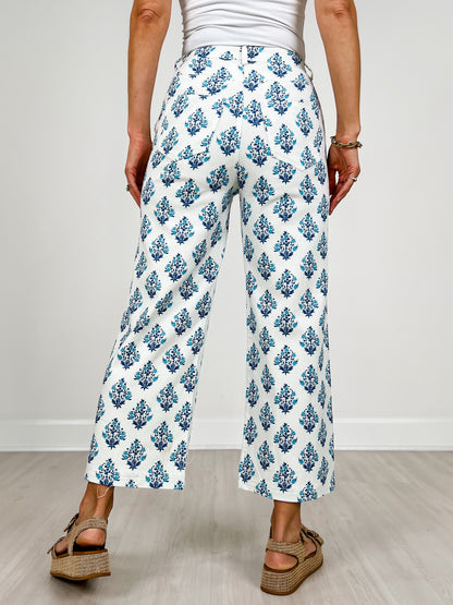 Floral Print Straight Leg Pants with Side Pockets