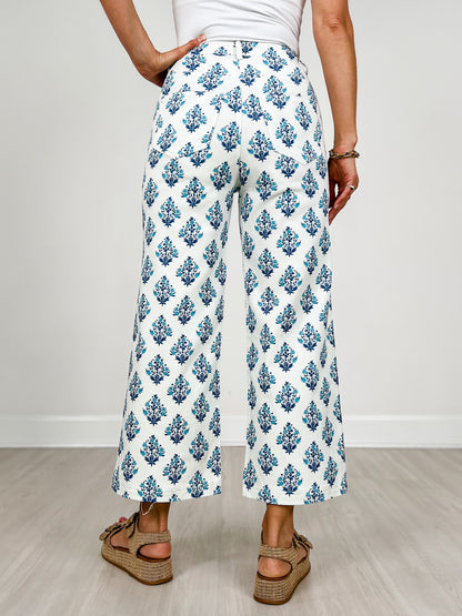 Floral Print Straight Leg Pants with Side Pockets