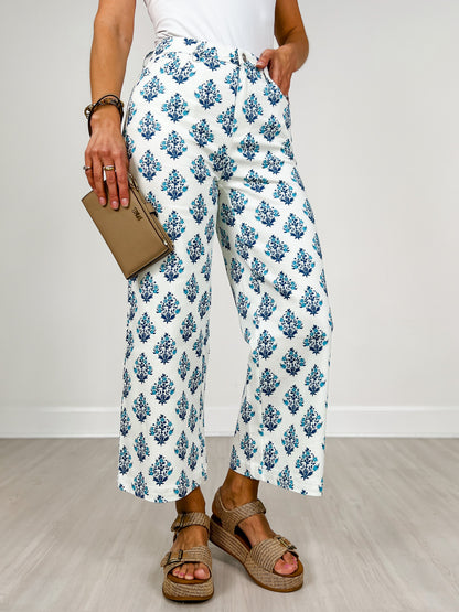 Floral Print Straight Leg Pants with Side Pockets