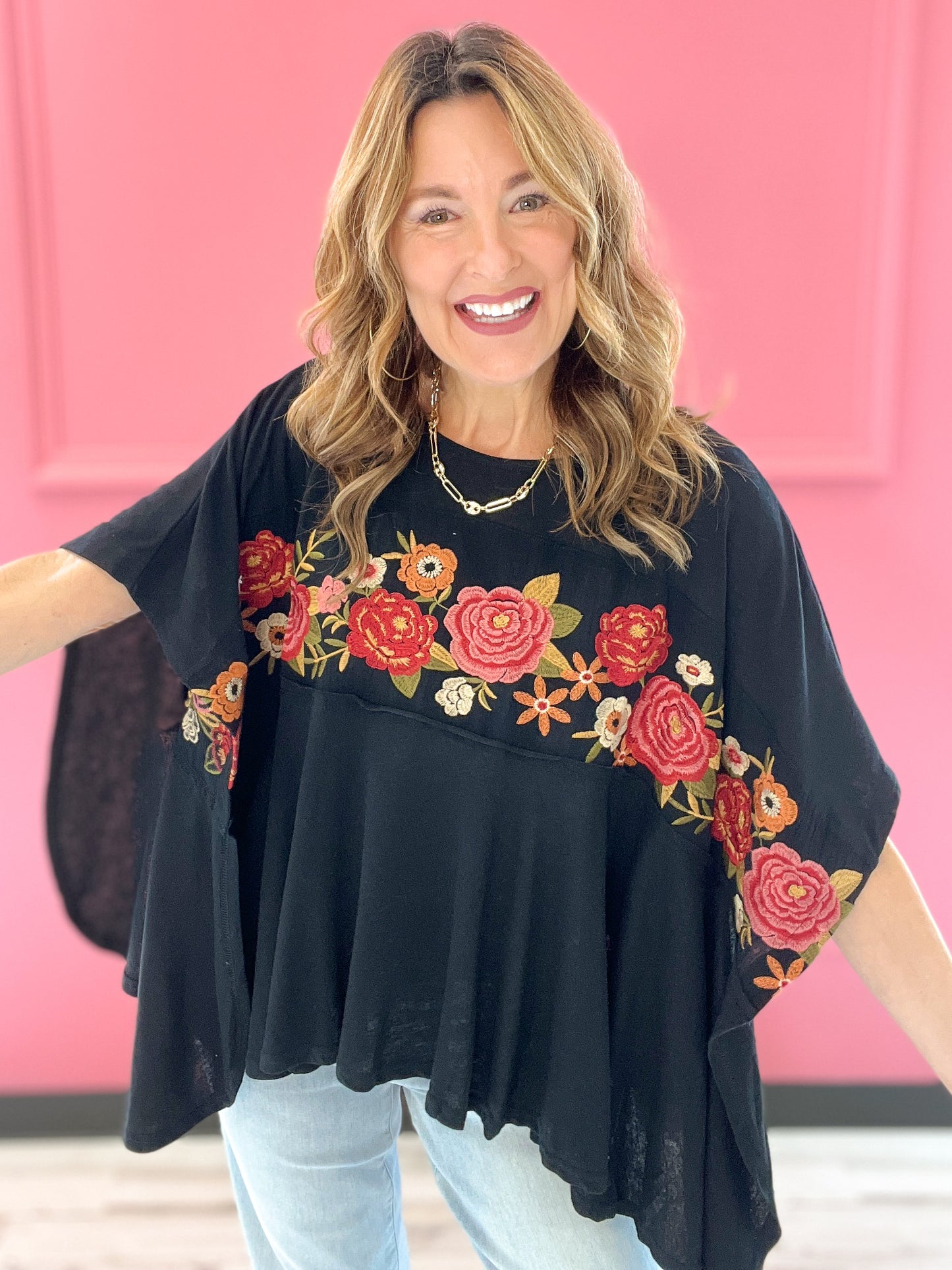 Maybe It's Love Floral Embroidered Poncho Top