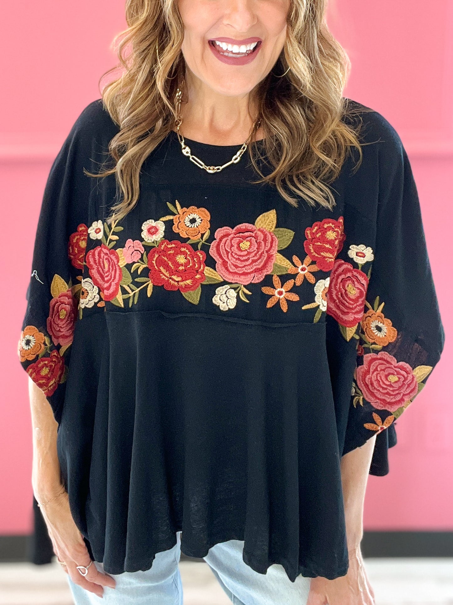 Maybe It's Love Floral Embroidered Poncho Top