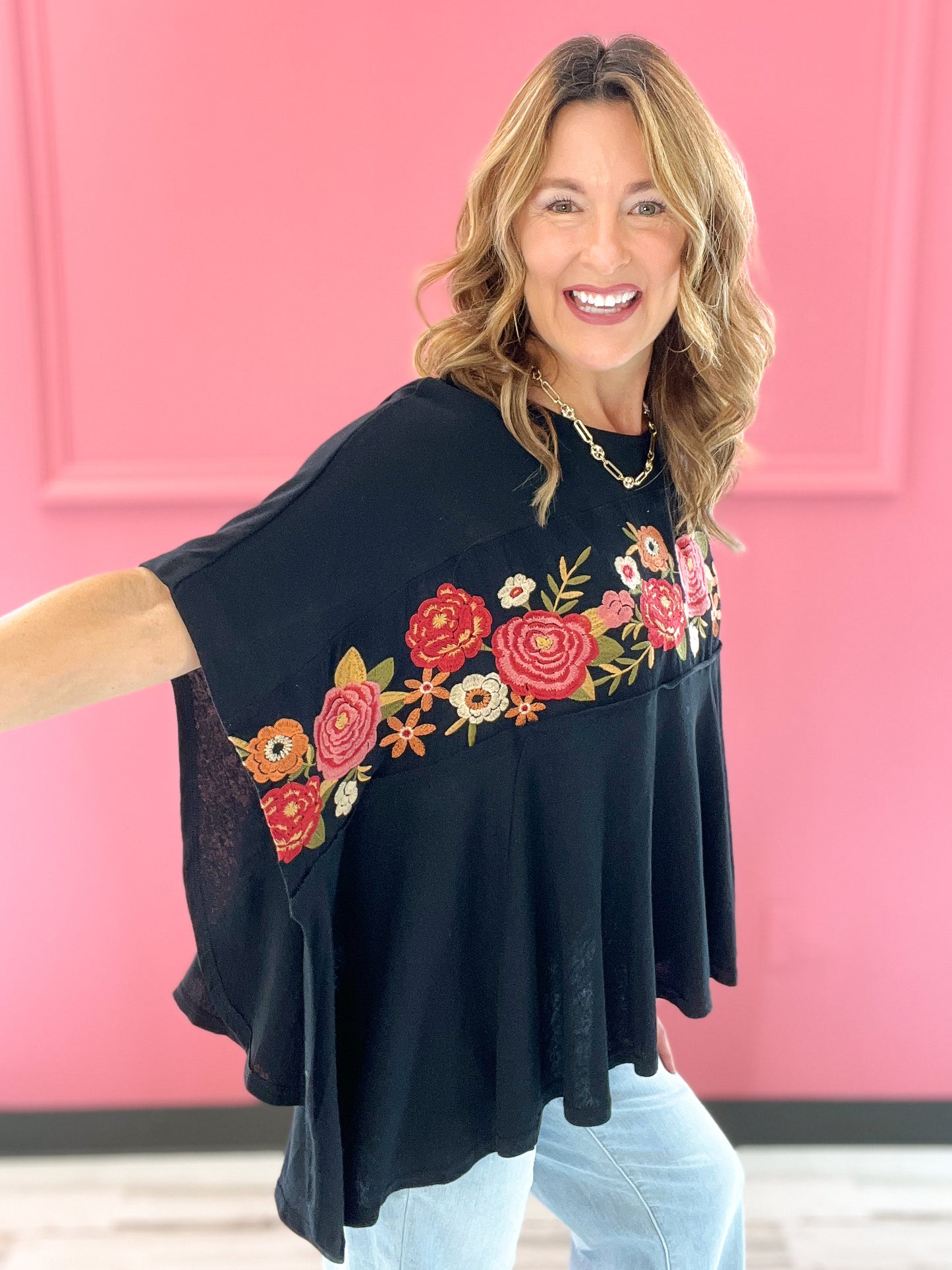 Maybe It's Love Floral Embroidered Poncho Top