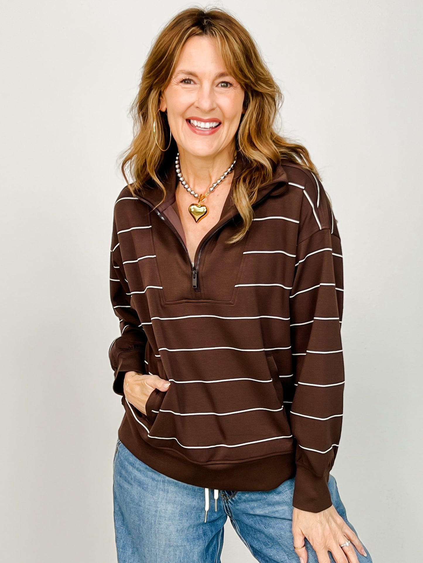 Modal Scuba Stripe Quarter Zip Top