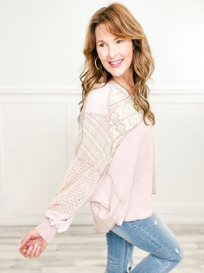 Washed Fabric Mixed Dolman Top