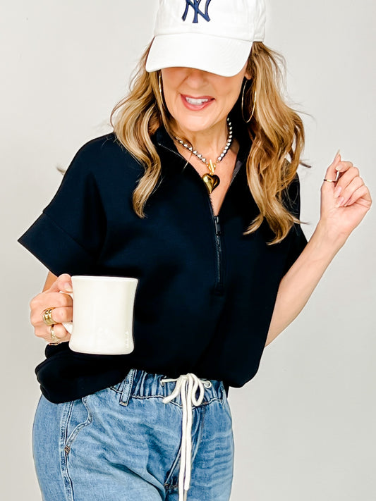 Modal Scuba Quarter Zip Short Sleeve Top