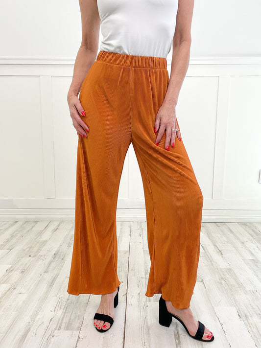 Flowy Ribbed Elastic Waist Pants