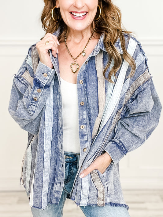 DENIM STRIPE BUTTON DOWN SHIRT