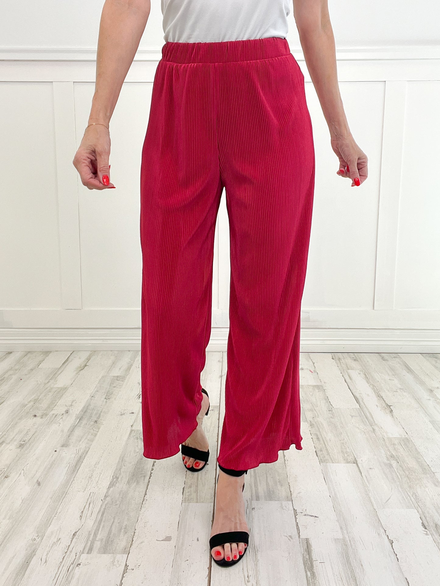 Flowy Ribbed Elastic Waist Pants