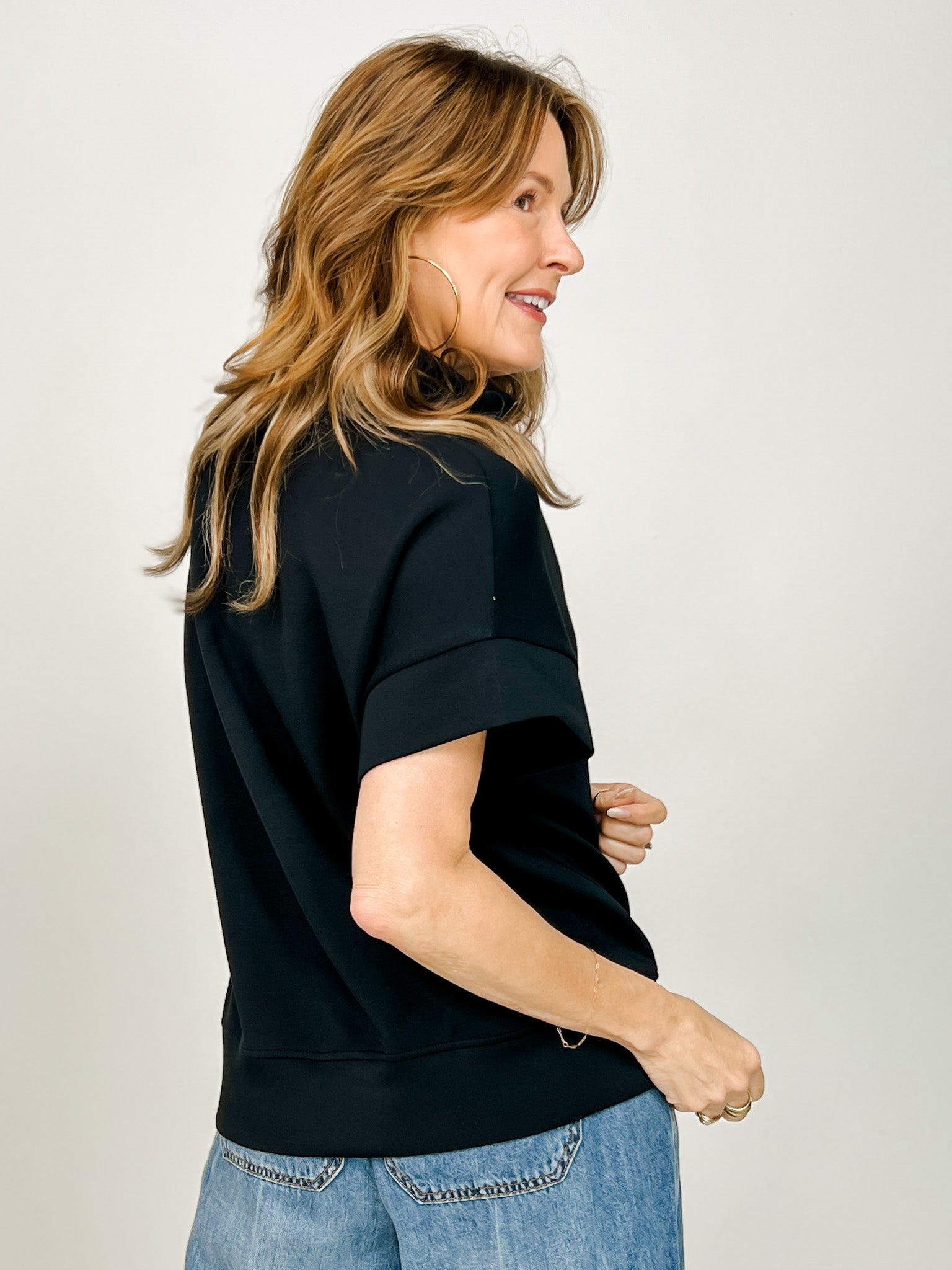 Modal Scuba Quarter Zip Short Sleeve Top