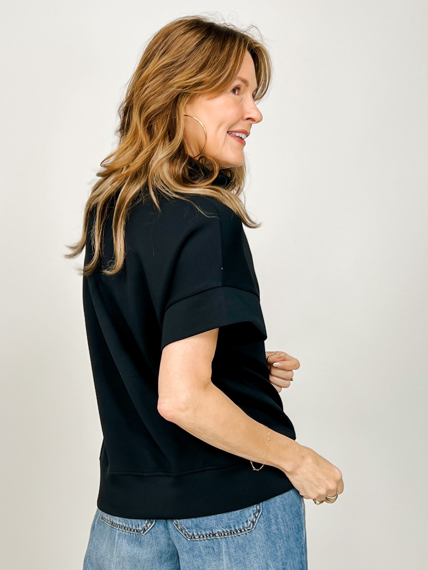 Modal Scuba Quarter Zip Short Sleeve Top