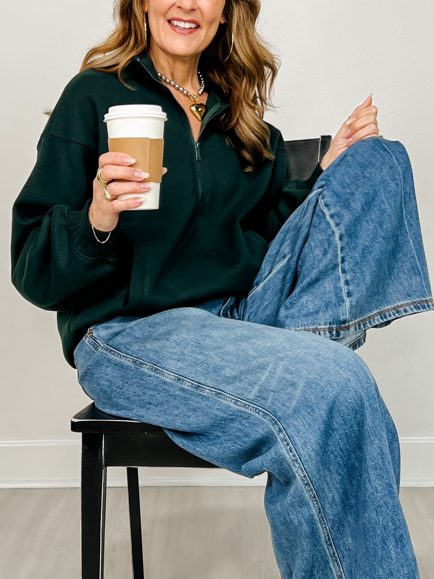 French Terry Fleece Quarter Zip Sweatshirt