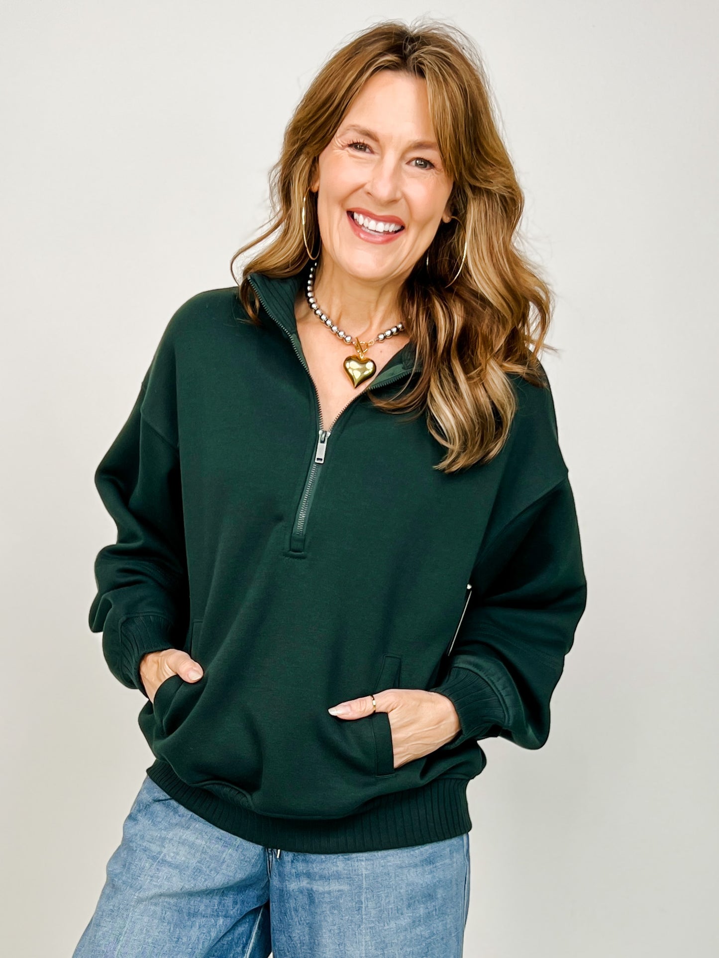 French Terry Fleece Quarter Zip Sweatshirt