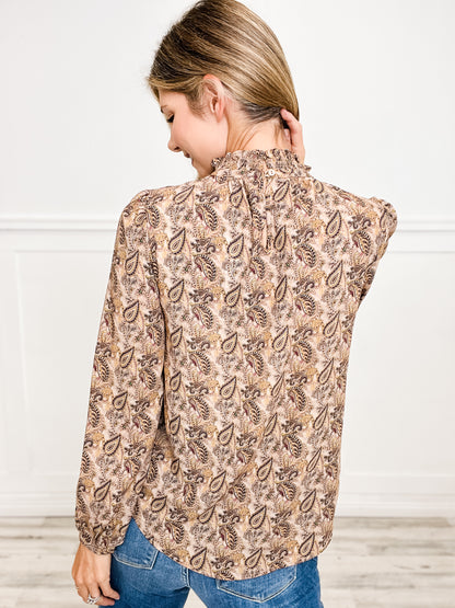 Long Sleeve Mock Neck Paisley Print Top