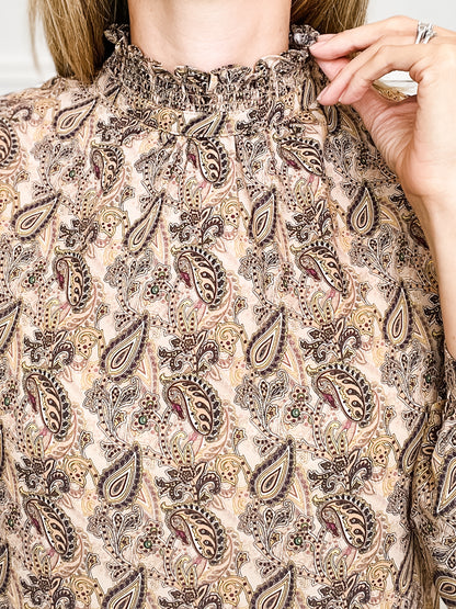 Long Sleeve Mock Neck Paisley Print Top