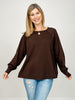 Oversized Cotton Slub Long Sleeve Top in Espresso