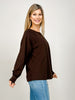 Oversized Cotton Slub Long Sleeve Top in Espresso
